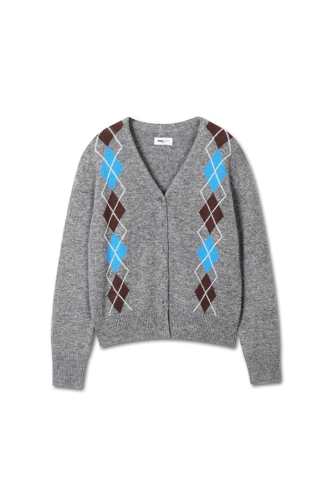 (3/27 예약발송) ARGYLE MERINO WOOL CARDIGAN MELANGE GREY