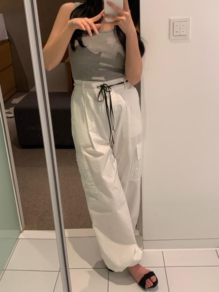 [르폰드] 썸머 코튼 카고 핀턱 팬츠 투웨이 일자 스트링 조거 파라슈트