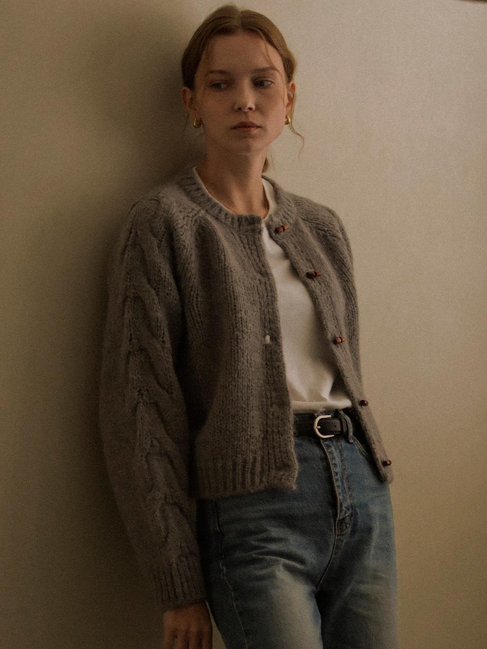 Raglan sleeve toggle alpaca cardigan_Gray