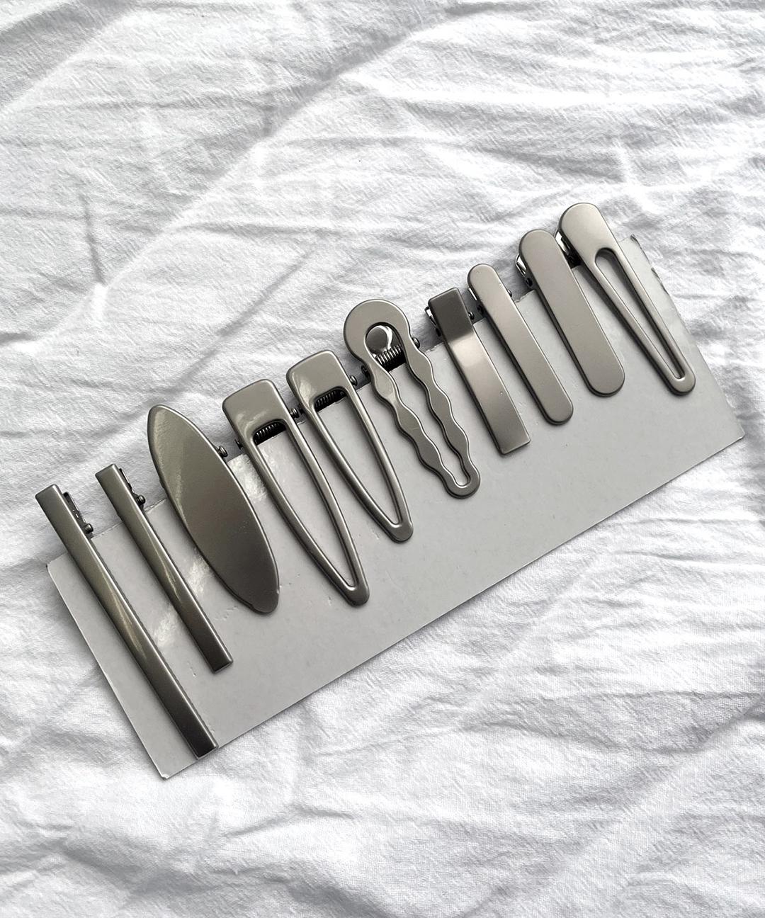 무광 실버 헤어핀 10종 세트