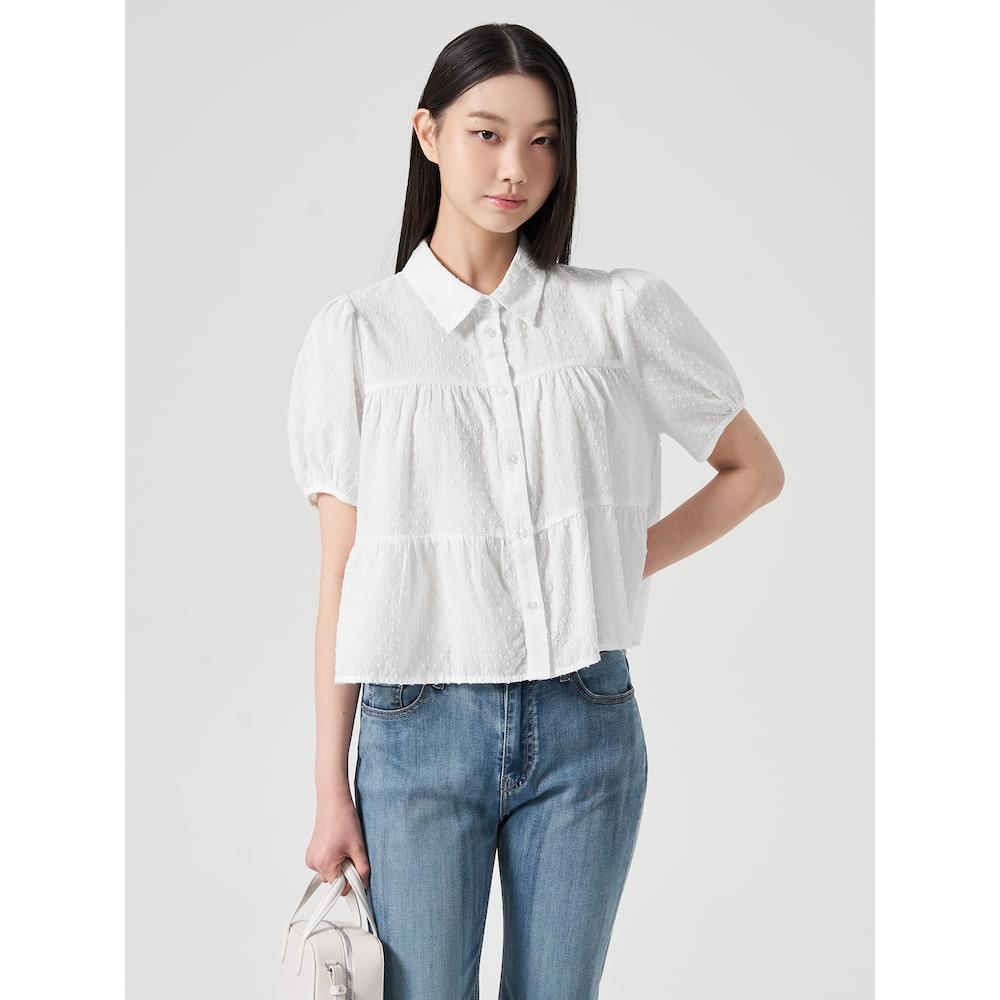 에잇세컨즈 코튼 주름지 반소매 캉캉 블라우스  화이트 (324465LY71)