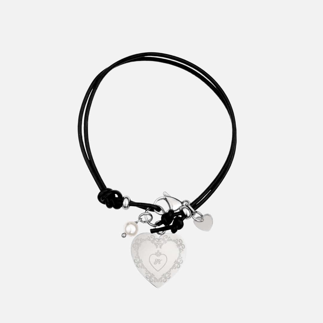 heart luxe leather keyring-black