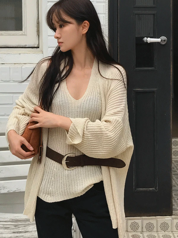 [얼리어텀/쓰리피스SET] 루즈핏 나시 가디건 세트