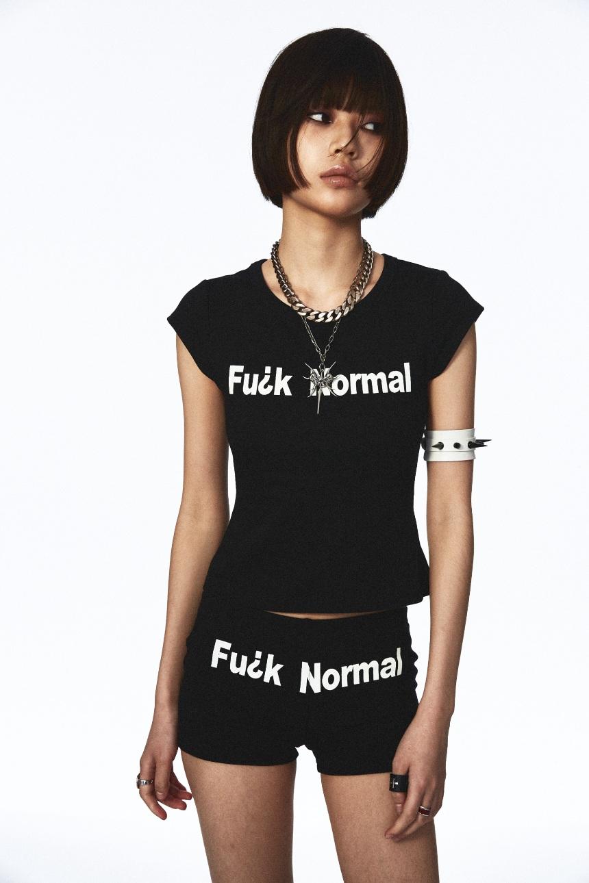 NONAME SPACE Stretch Cotton Print Short Sleeve Shorts Set