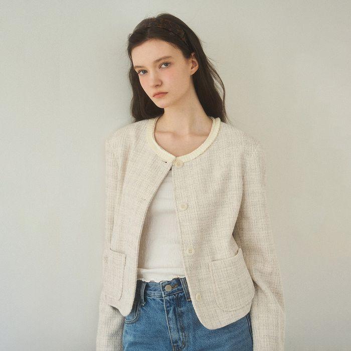 lace tweed jacket_ivory/gray