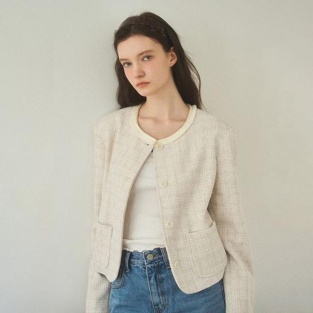lace tweed jacket_ivory/gray