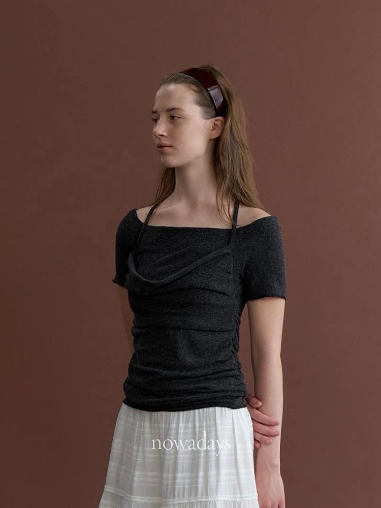 나우어데이즈 forest 포레스트 비터 울 세트 반팔 오프숄더 뷔스티에 나시 set (3col)