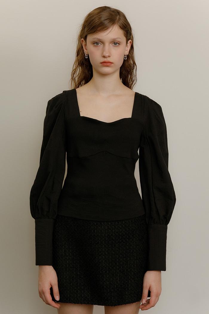 Puff bustier layered blouse (black)