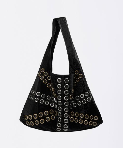 Stud Metallic Hobo Bag Black