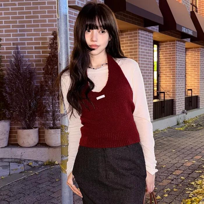 레터즈 헤어리 뷔스티에 울 니트 ( 딥레드 )