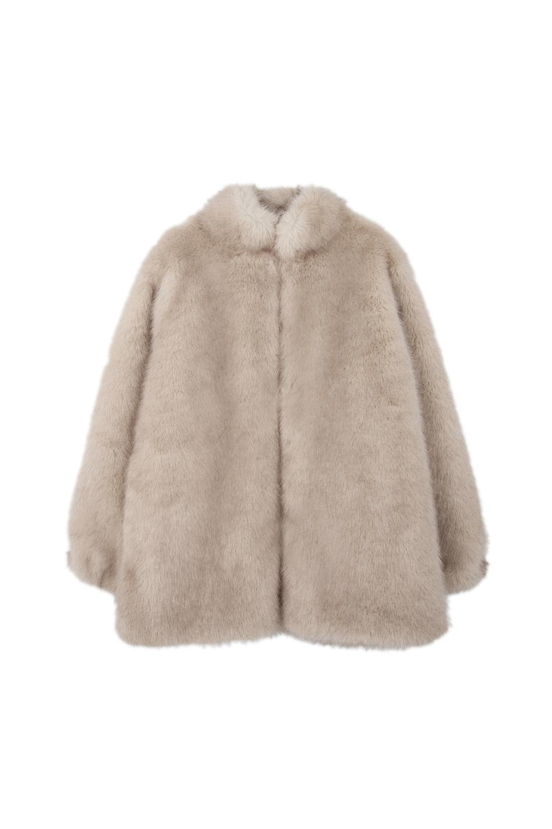 HIGH‑NECK FAUX HALF FUR COAT, IVORY (12.1출고예정)
