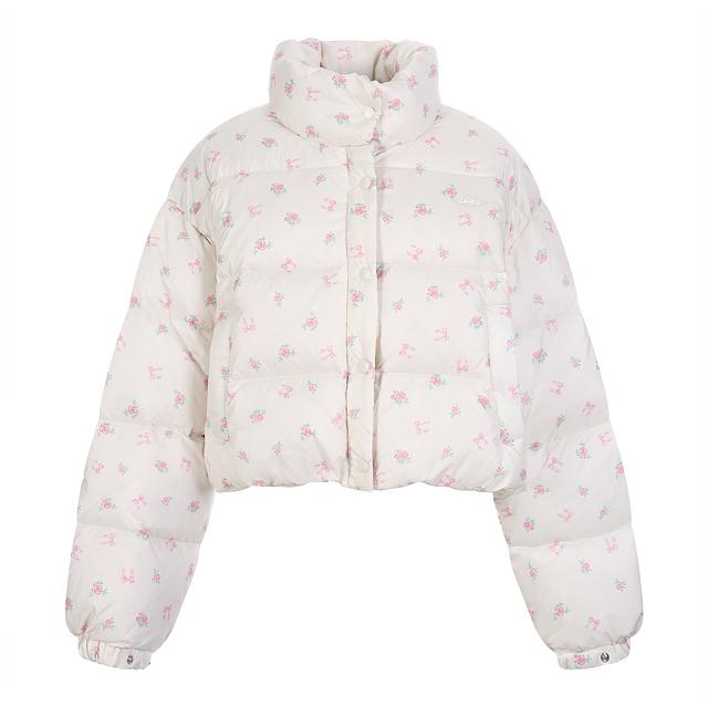[셀럽착용] FLOWER PRINT CROPPED DOWN JACKET 크롭 덕 다운 패딩  CREAM BQ4NZ003