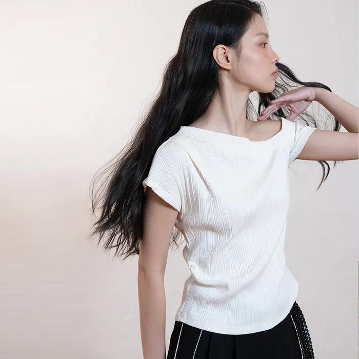 [5차]One shoulder unbalance T-shirt_Ivory