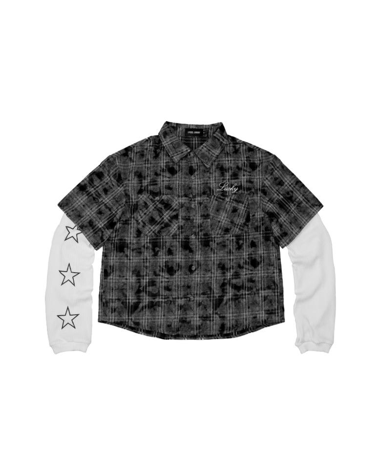 Double layered waffle check shirt Black