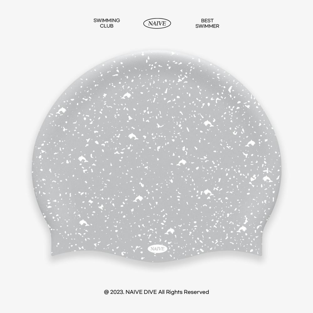 나이브다이브 숨은 고래 찾기 실버 힙한 전면 프린팅 수모 고래 제작수모 실리콘 디자인 수영모자
