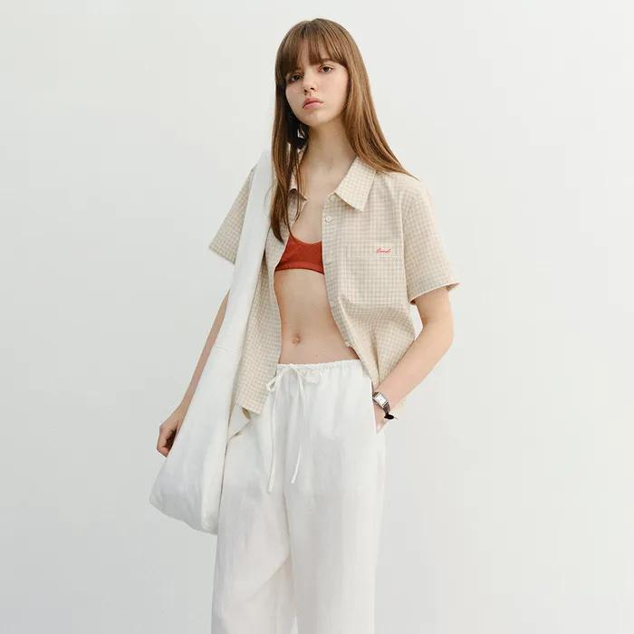 LACED CHECKED SHIRT BEIGE CHECK_UDSH6B231I2