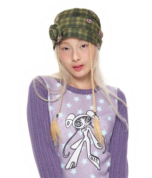 Corsage Checked Beanie_olive