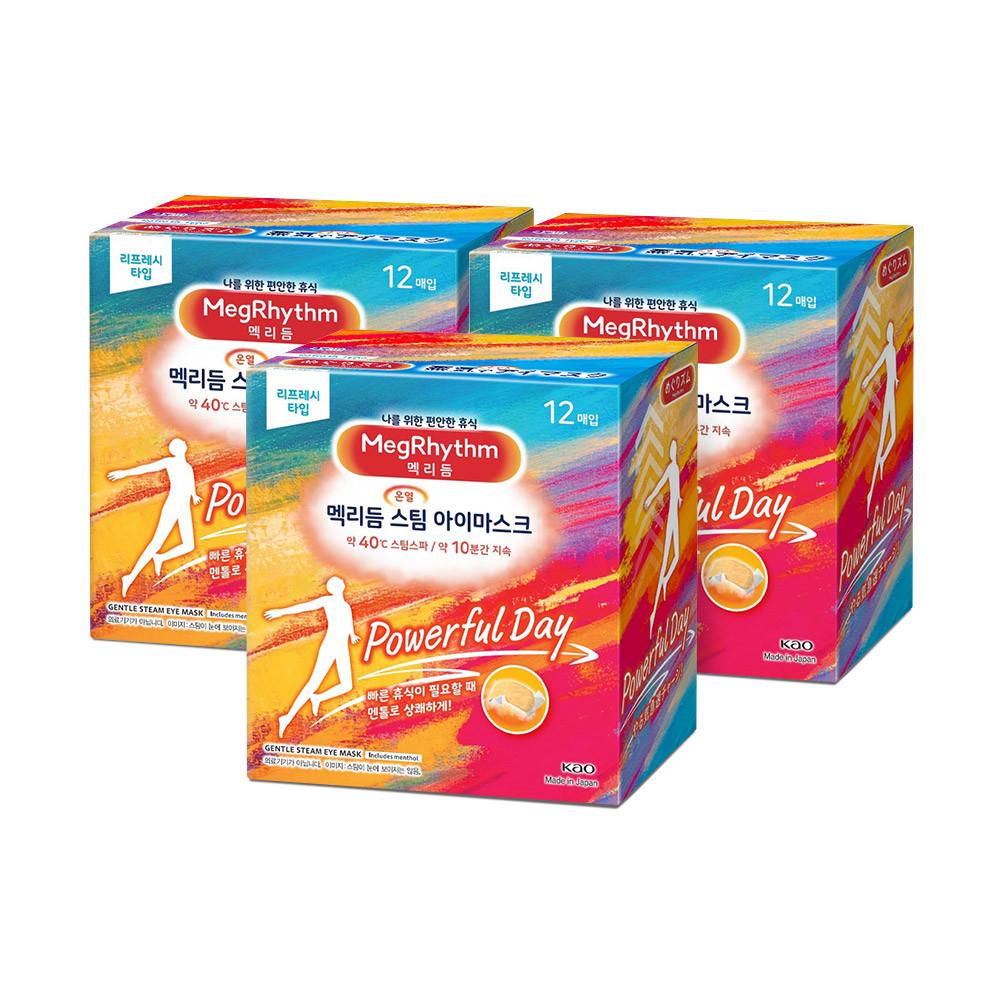 메구리즘 멕리듬 스팀 아이마스크 온열 수면안대 리프레시타입 12매입 3개팩 파워냅 낮잠 빠른충전