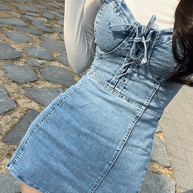 코르셋 데님 나시 청원피스
