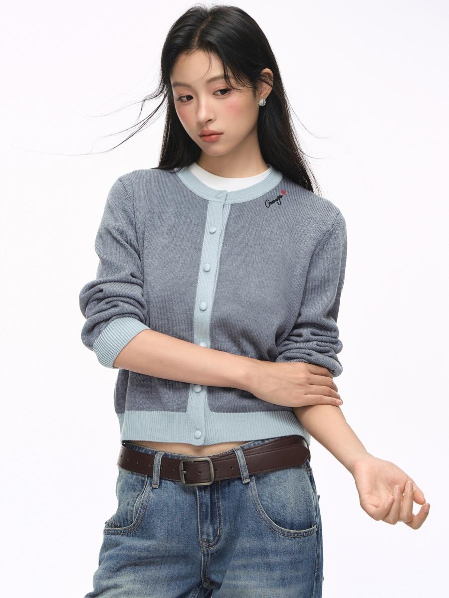 NS76 Contrast Round Button Cardigan (3color)
