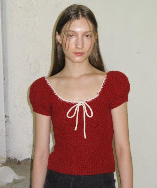 PUFF HALF KNIT TOP (RED)