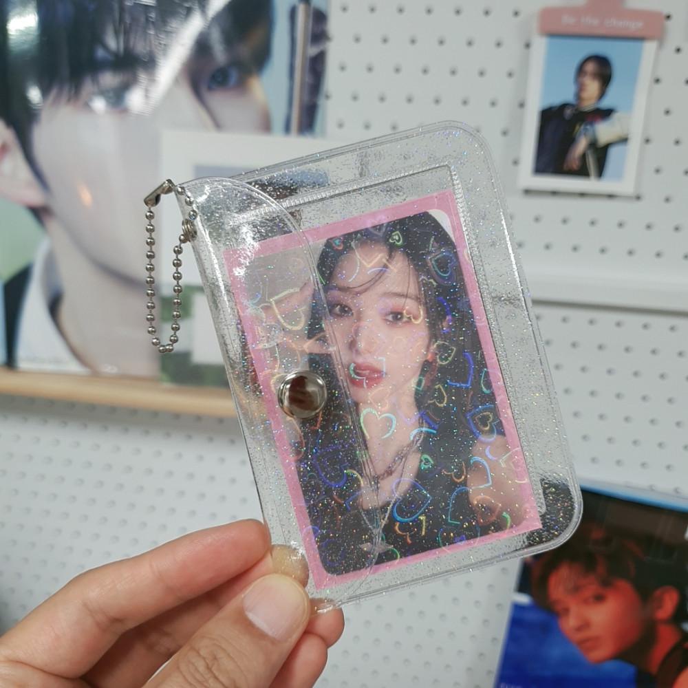 다니샵 미니 투명 PVC 포카 파우치 지갑 카드 동전 보관 지갑 글리터