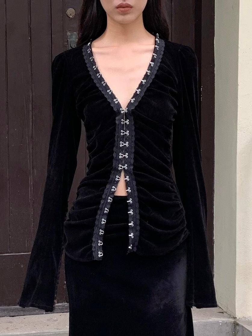 Black velvet set with skirt + hook button top (can be bought separately
