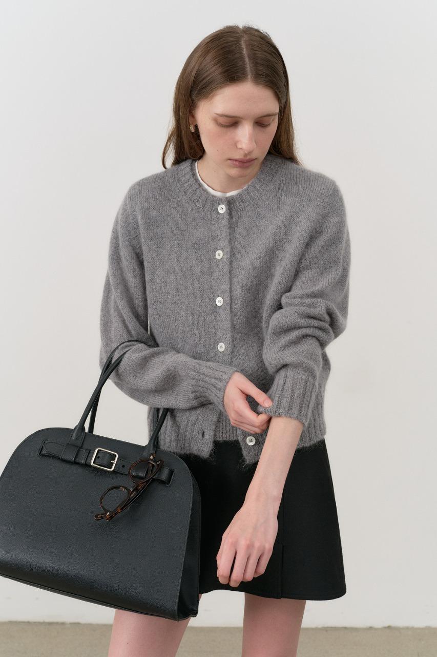 UNISEX KID-MOHAIR CREWNECK KNIT CARDIGAN MELANGE GREY
