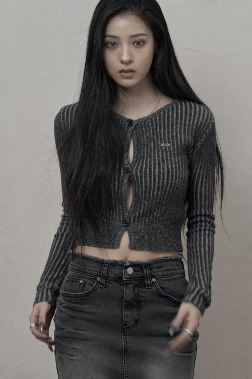 Two-tone Ribbed Cardigan (black)