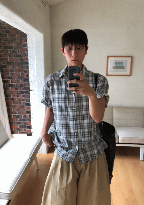 포니 체크 반팔 셔츠