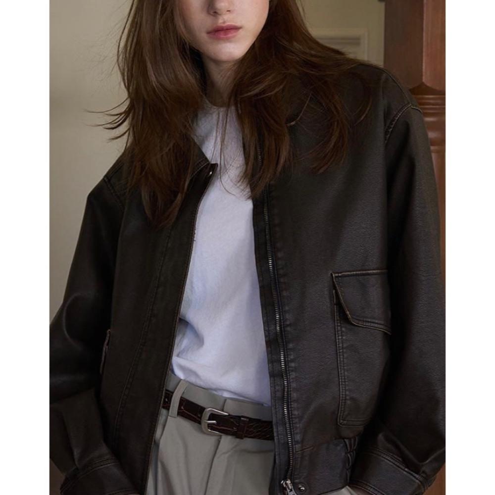 bib 바질인보틀 피그레더점퍼 가죽 블루종 빈티지 jp