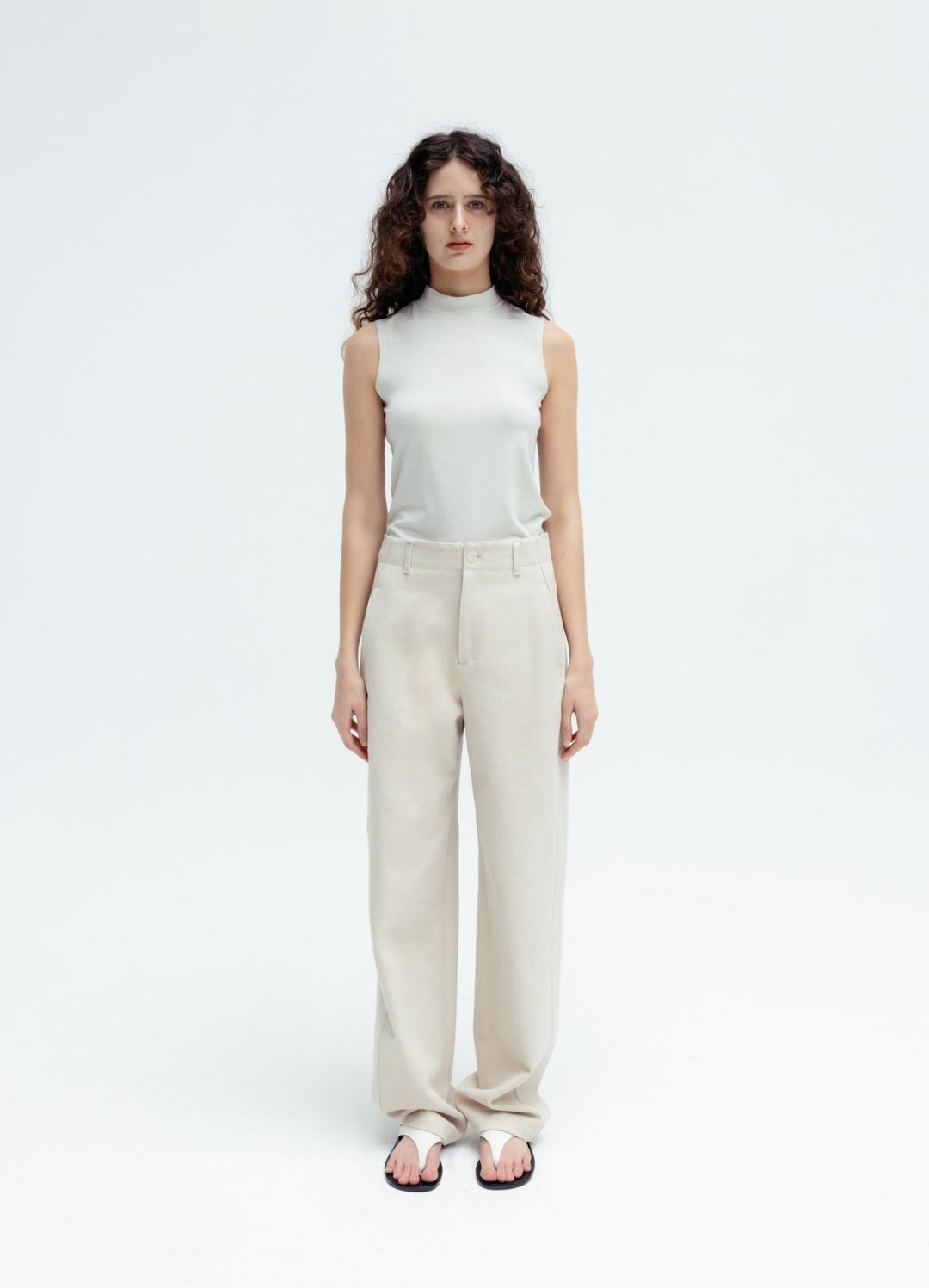 Wide Leg Cotton Pants / Light Beige