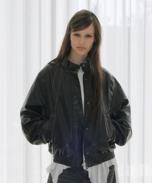 HIGH NECK LEATHER JUMPER [BLACK]