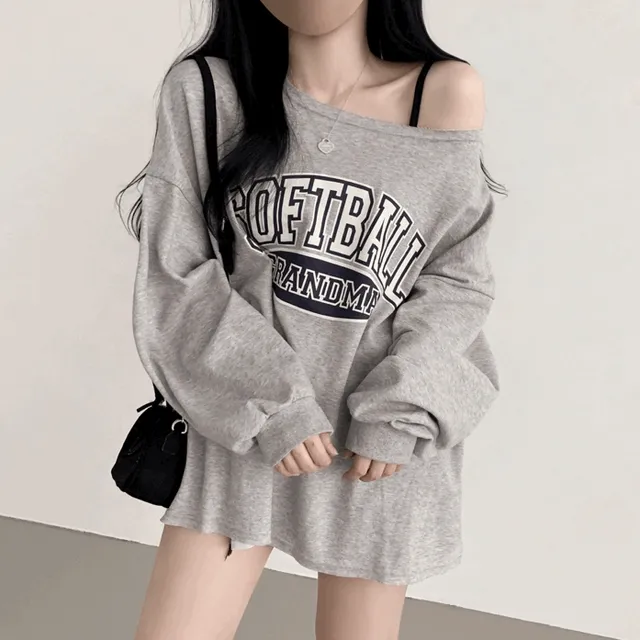 [원피스OK/보호본능] 여사친 마실룩 숄더 트임 꾸안꾸 긴팔 맨투맨 티셔츠