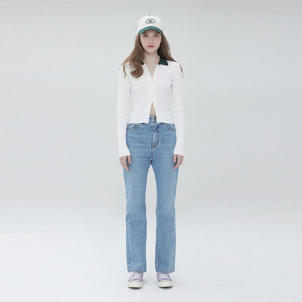 Color zip up cardigan 001 White