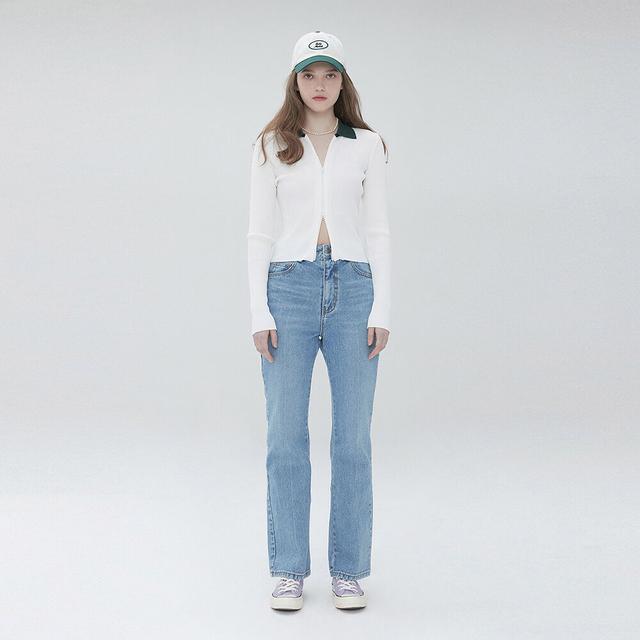 Color zip up cardigan 001 White