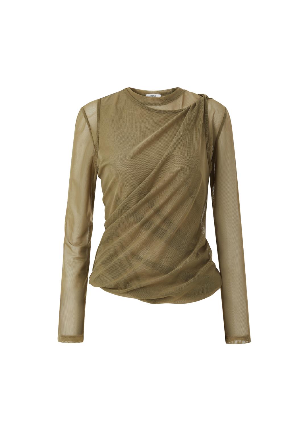 Layered Twist Mesh Top in khaki