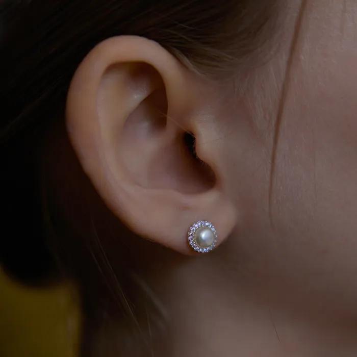[Silver925] Pearl clear round setting earring