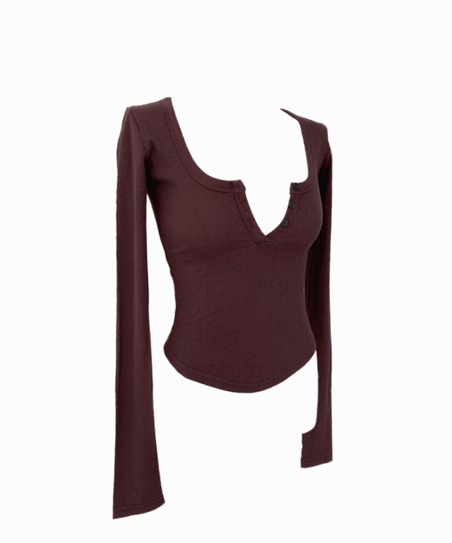 카뮤 헨리넥 세미크롭 딥유넥 긴팔 티셔츠 (3colors)