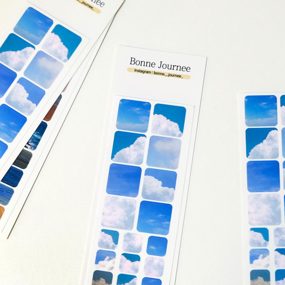 본쥬흐네 구름 사각 씰 스티커