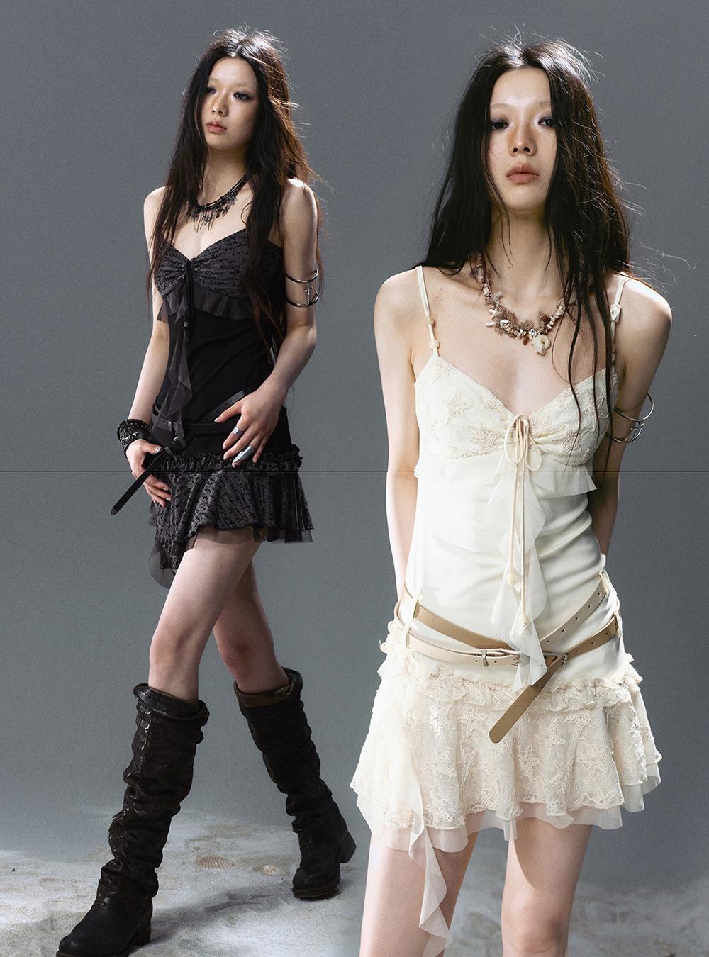 Pearl Strap Sweetheart Suspender Dress (2color)