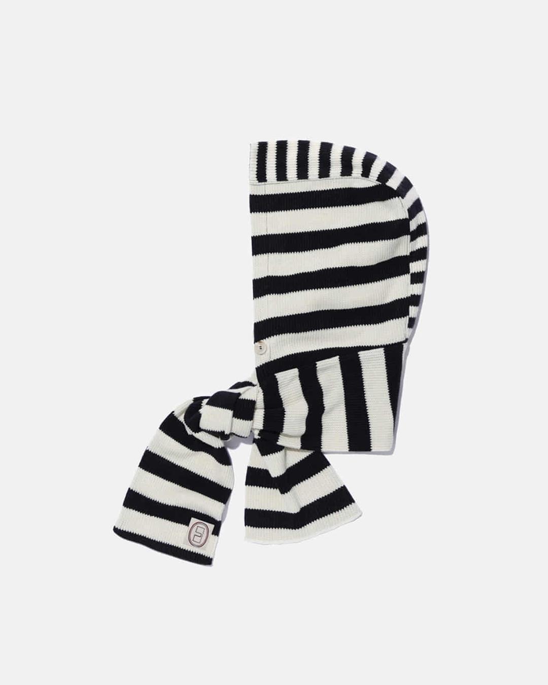 Striped knit balaclava muffler / Ivory black