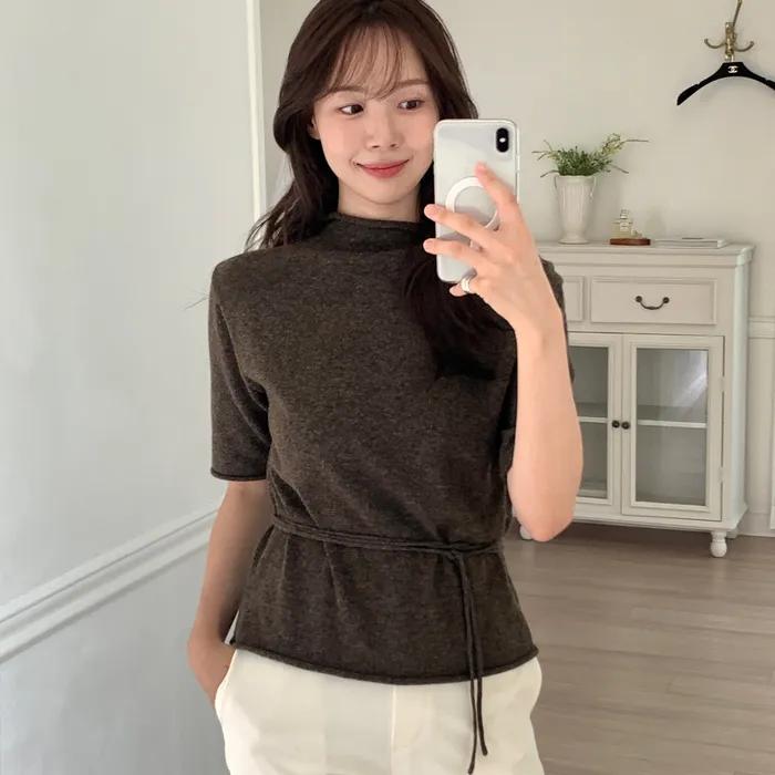 comos 1517 high-neck 5-part strap knitwear (brown)