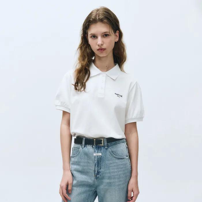 W PIQUE PUFF SLEEVE TEE white