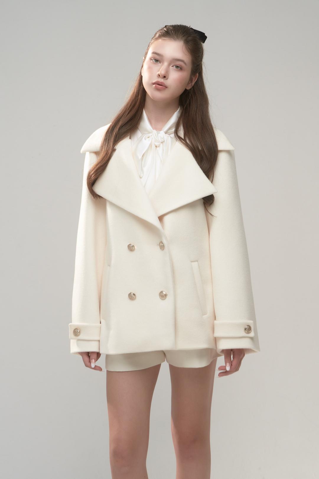 Royal Classic Cashmere Half Coat (Fabric by ITALY) - WHITE IVORY