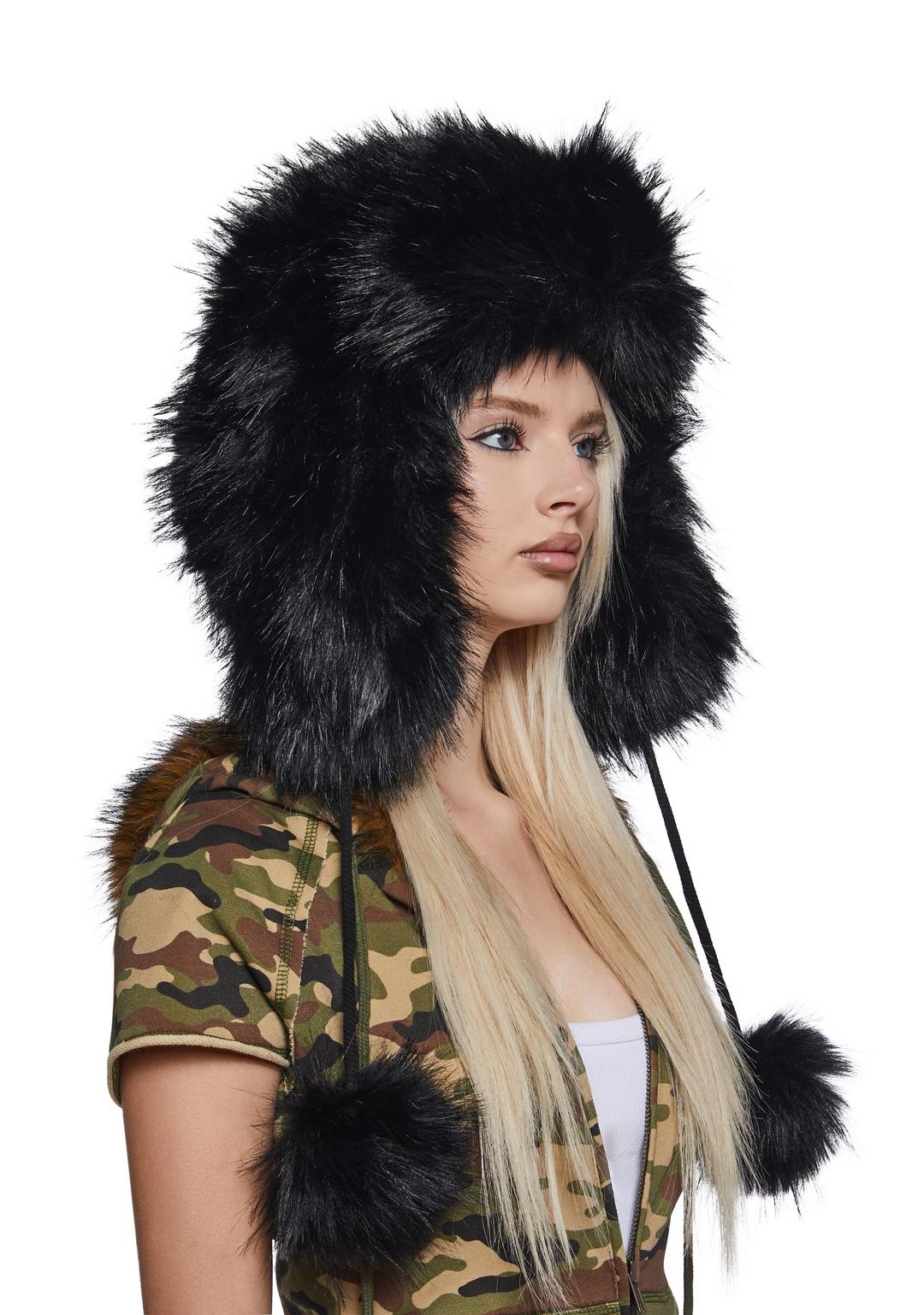 Popular Elite Faux Fur Hat - Black - BLACK / ONE SIZE