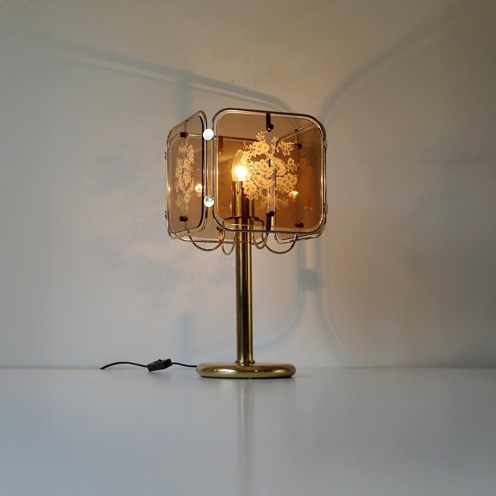 1970s Germany XL Amber glass and metal table lamp