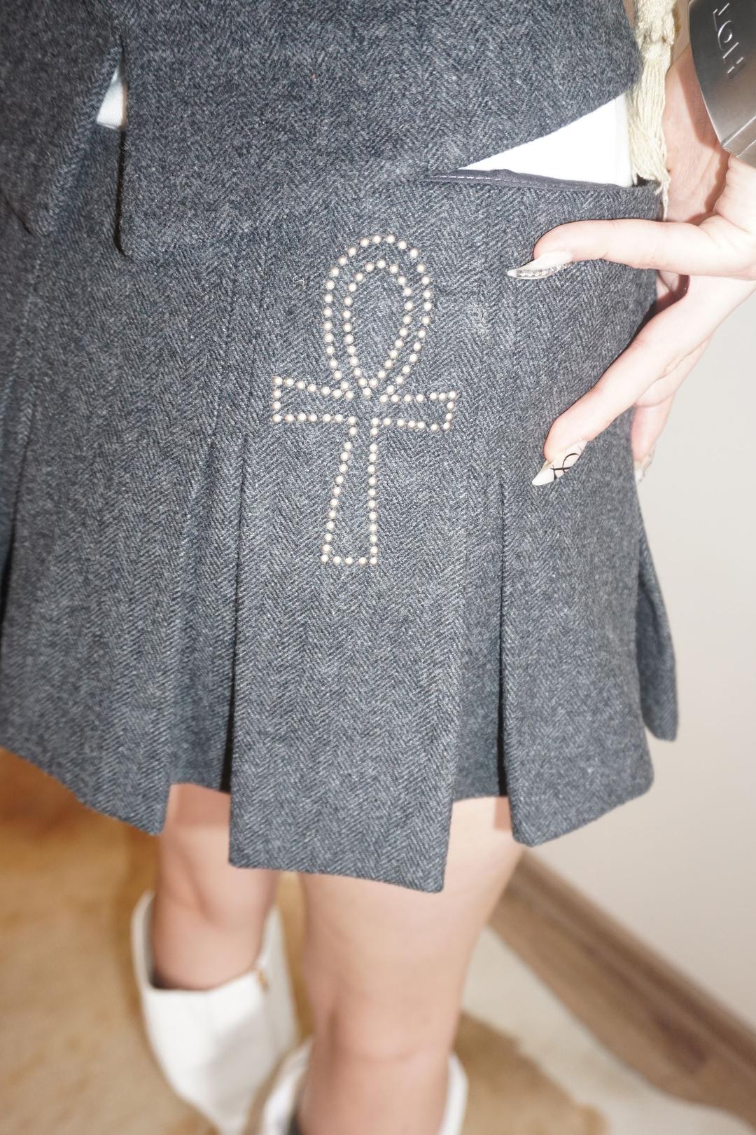 Wool Micro Wrap Skirt Gray