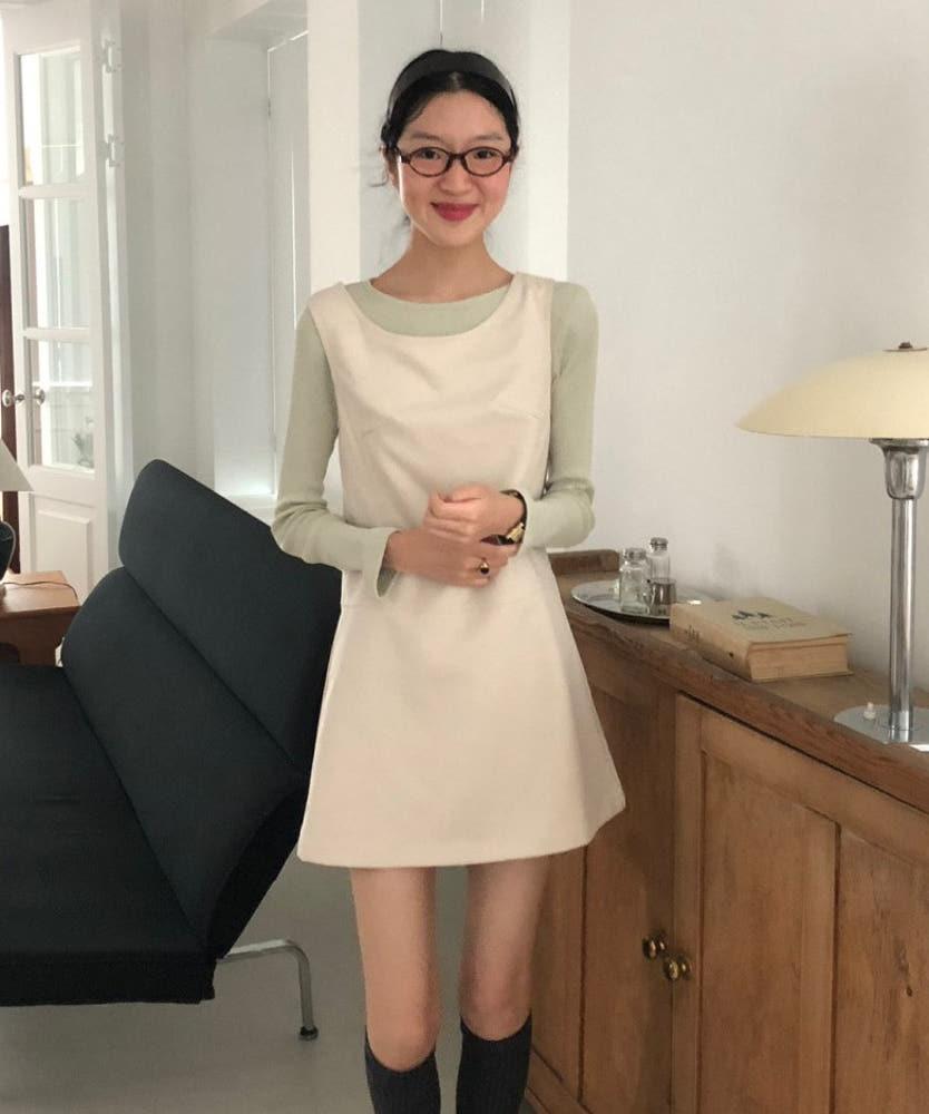 [weather] 웨더 울 미니 원피스 민소매 뷔스티에 미니 드레스 (2color)네이비당일