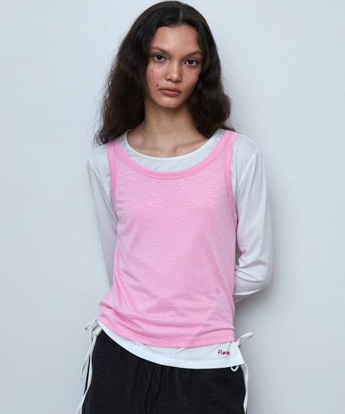 플로럴 메쉬 슬리브리스 탑_핑크